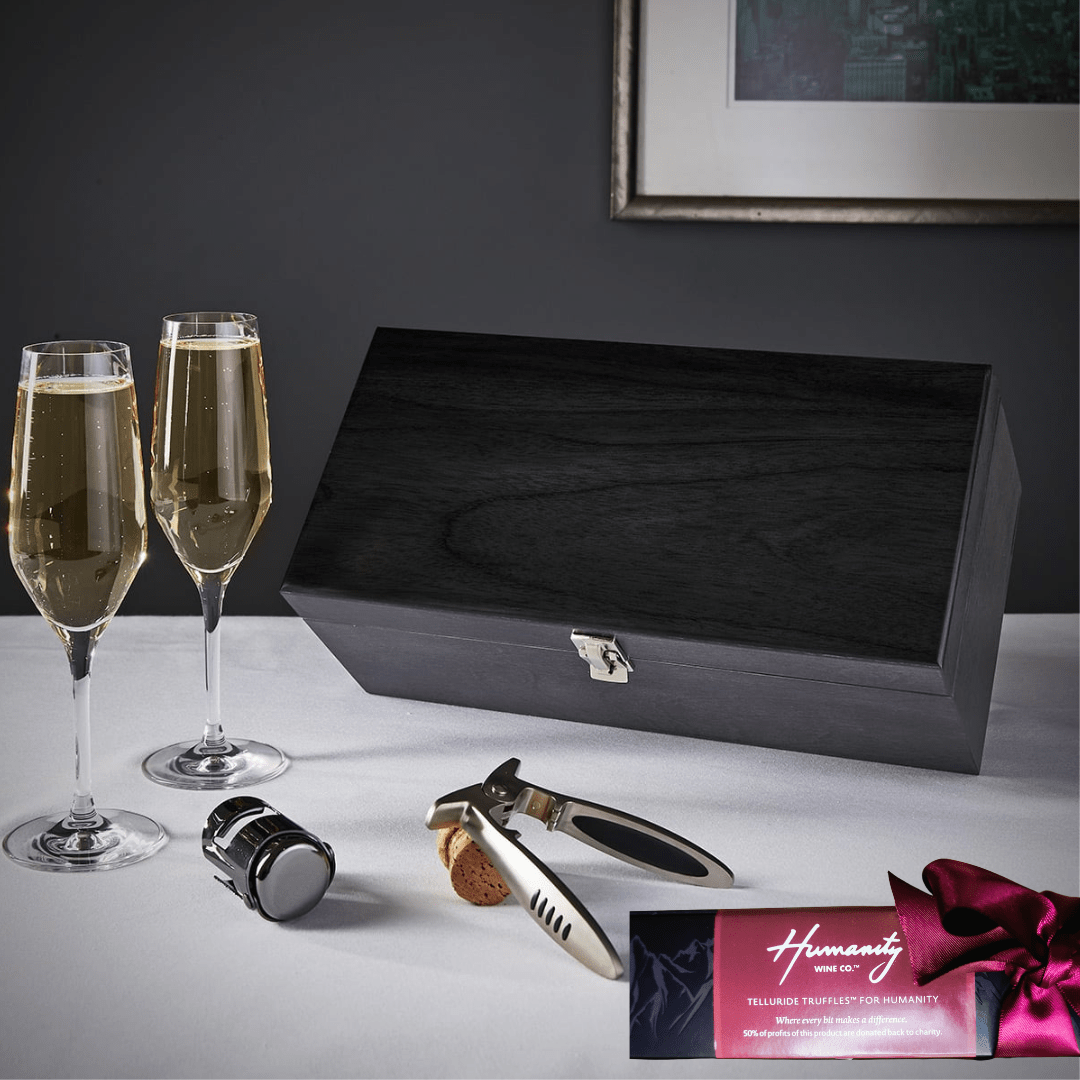 Customizable Champagne Flutes and Chocolate Box Set