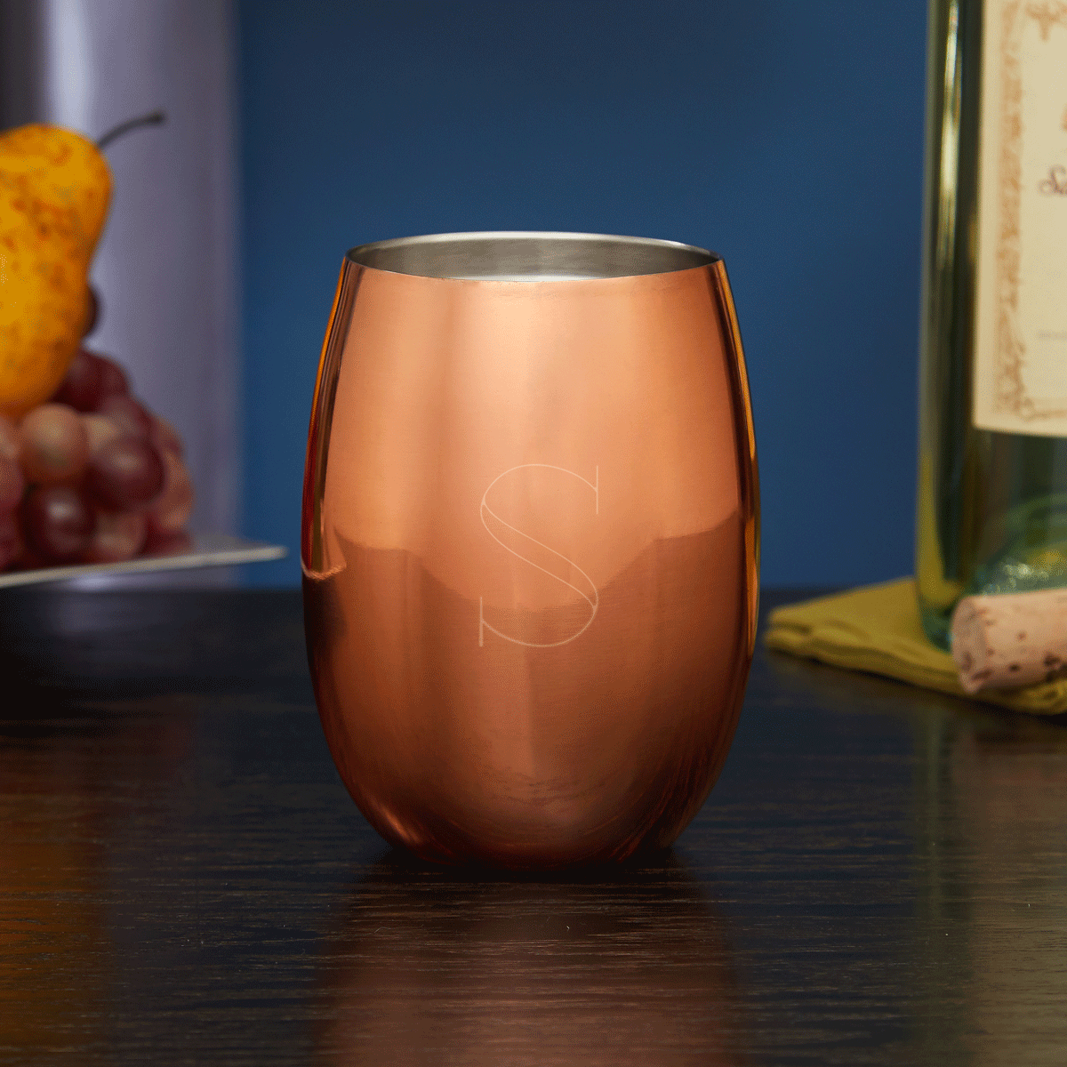Set of 4 Engraved Copper Wine Glasses