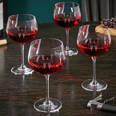 Set of 4 Custom Red Wine Balloon Wine Glasses
