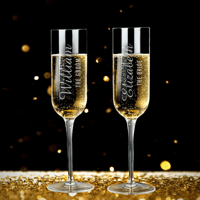 Pair of Engraved Champagne Glasses
