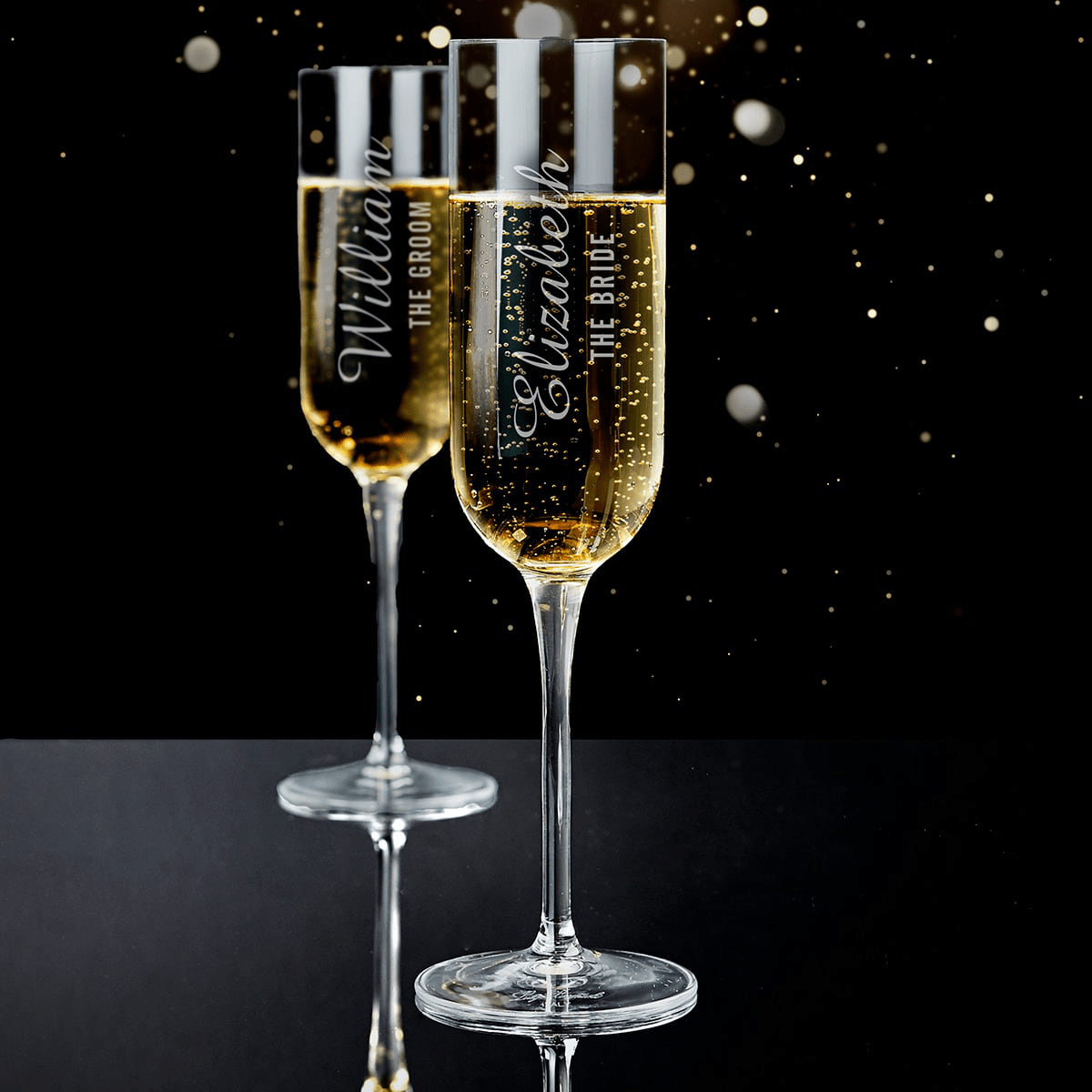 Sparkling Wine & Engraved Champagne Glasses