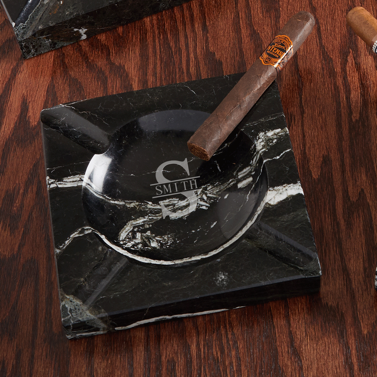 Engraved Black Marble Cigar Ashtray & Port Wine Gift - 1 Bottle