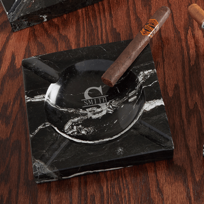 Engraved Black Marble Cigar Ashtray & Port Wine Gift - 1 Bottle