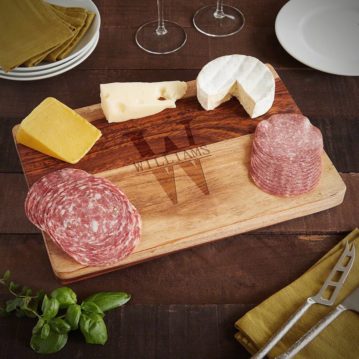 Small Charcuterie Box + Exotic Hardwood Personalized Charcuterie Board & Red Wine Gift - 1 Bottle